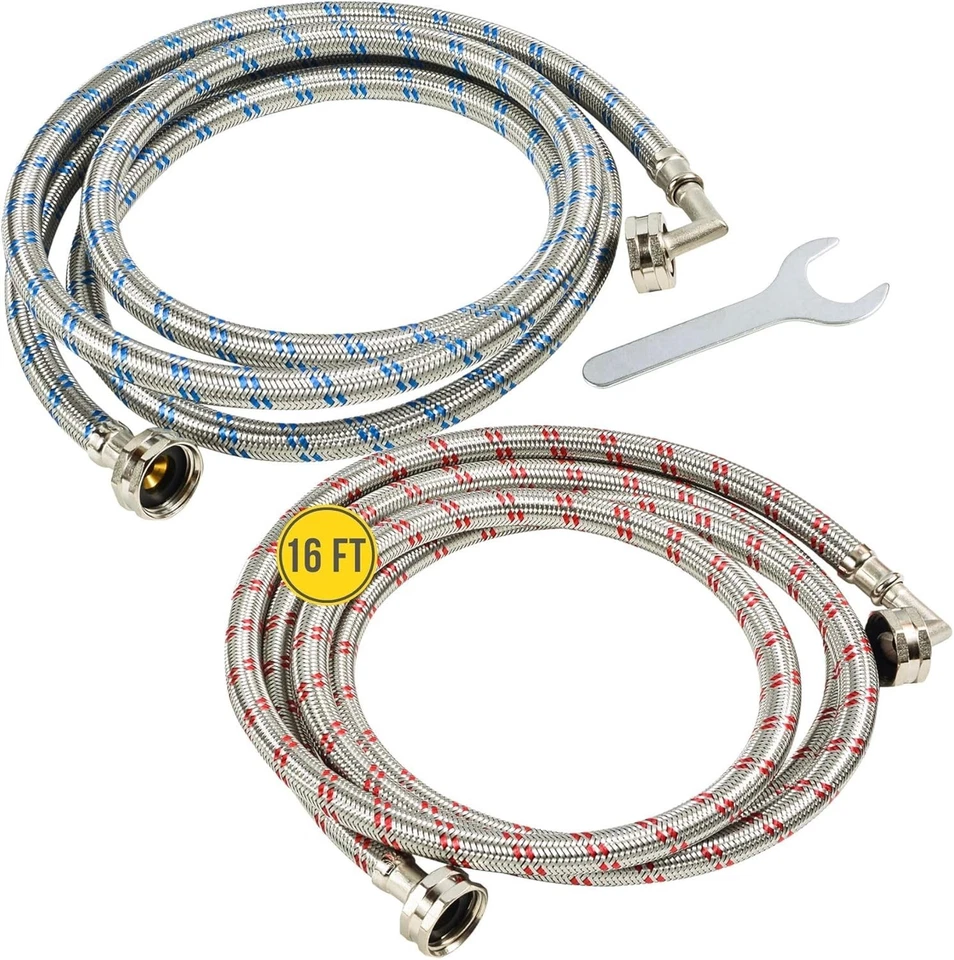 16FT Braided Stainless Steel Washing Machine Hoses - 2 Pack - Image 3 of 4