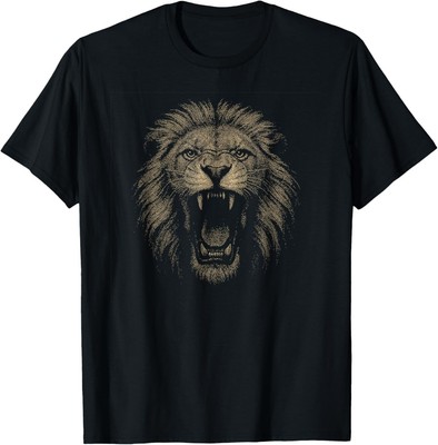 Fierce Savage Lion Face Alpha Beast Grunge Ink Style T-Shirt Gift for Dad, Mom,