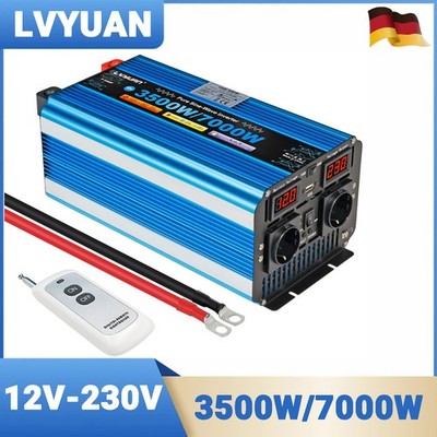 3500W 7000W Reiner Sinus Wechselrichter 12V zu 230V Spannungswandler LED USB 2AC