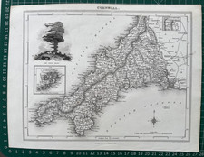 1832 Antique Map; Cornwall by B.R. Davies