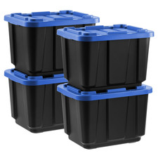 IRIS 12 Gallon Plastic Storage Bins with Lids, Latching Totes, 4Pk, Black, Blue