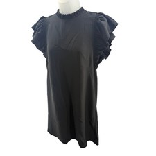 Kate Spade New York Black Smocked Neck Flutter Sleeve Shift Dress 4 NEW