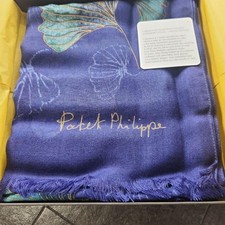 Patek Philippe Cashmere Stole Limited Edition Ginkgo Leaf Blue Scarf with Box