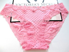 VICTORIA'S SECRET Cotton Bikini Panty S M L XL Pink NWT Polka Dot VS Lace Trim