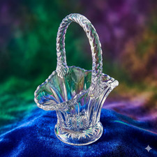 Vintage Duncan  Miller Cut Glass Bride  s Basket Etched Floral Clear Glass