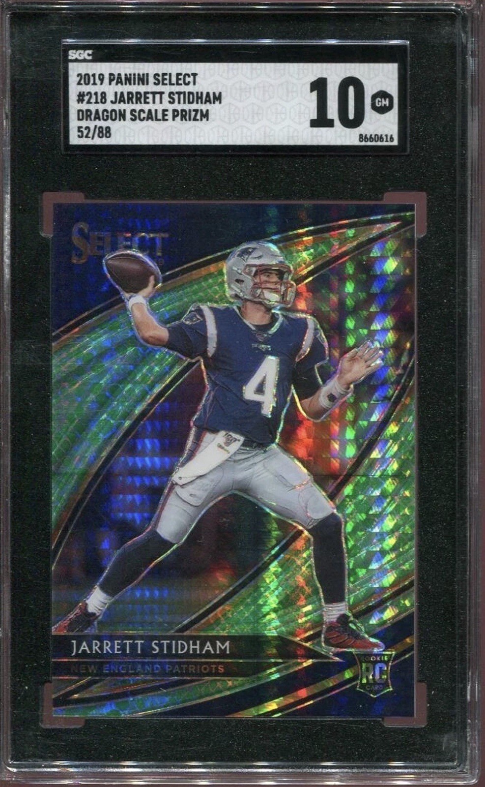 2019 Jarrett Stidham Rookie Card SGC 10 Select Dragon Scale /88 #218 Patriots