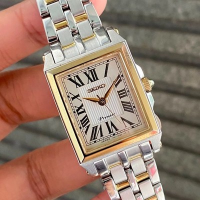 Rare Seiko Premier Quartz 1N01-0RJ0 White Dial Roman Two Tone Ladies Watch Dress