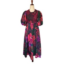 Farm Rio Bird Flowers Smocked Midi Dress size XS
