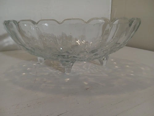 Vintage Indiana Clear Glass Heavy Oval Footed Harvest Fruit Bowl - Grapes - 12"