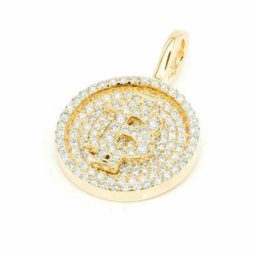 Colgante Bitcoin Con Cadena 2 CT Corte Redondo VVS1 Diamante Acabado Oro Amarillo 14K Foto 3 de 3