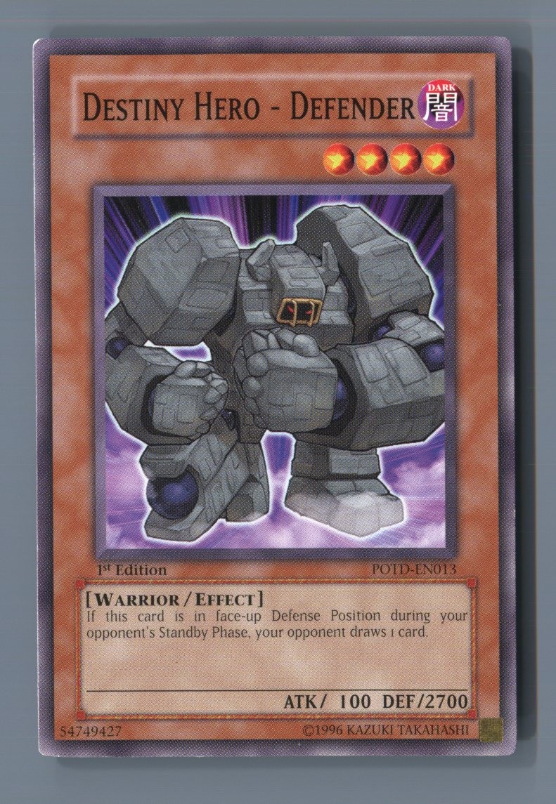 Destiny HERO - Defender POTD-EN013 YuGiOh Power of the Duelist trading card — raw and PSA graded price guide