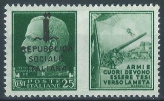 RSI 1944 PROPAGANDA N.26ha ROME 25 c. MNH "REPUBLIC" POS. 15