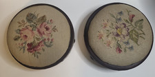 Vintage Needlepoint Tapestry Walnut Veneer Foot Stool Pair Handmade!