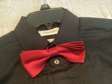 Calvin Klein Boys Black Formal Pleated Tuxedo Shirt  Red Bow Tie Size 14 New