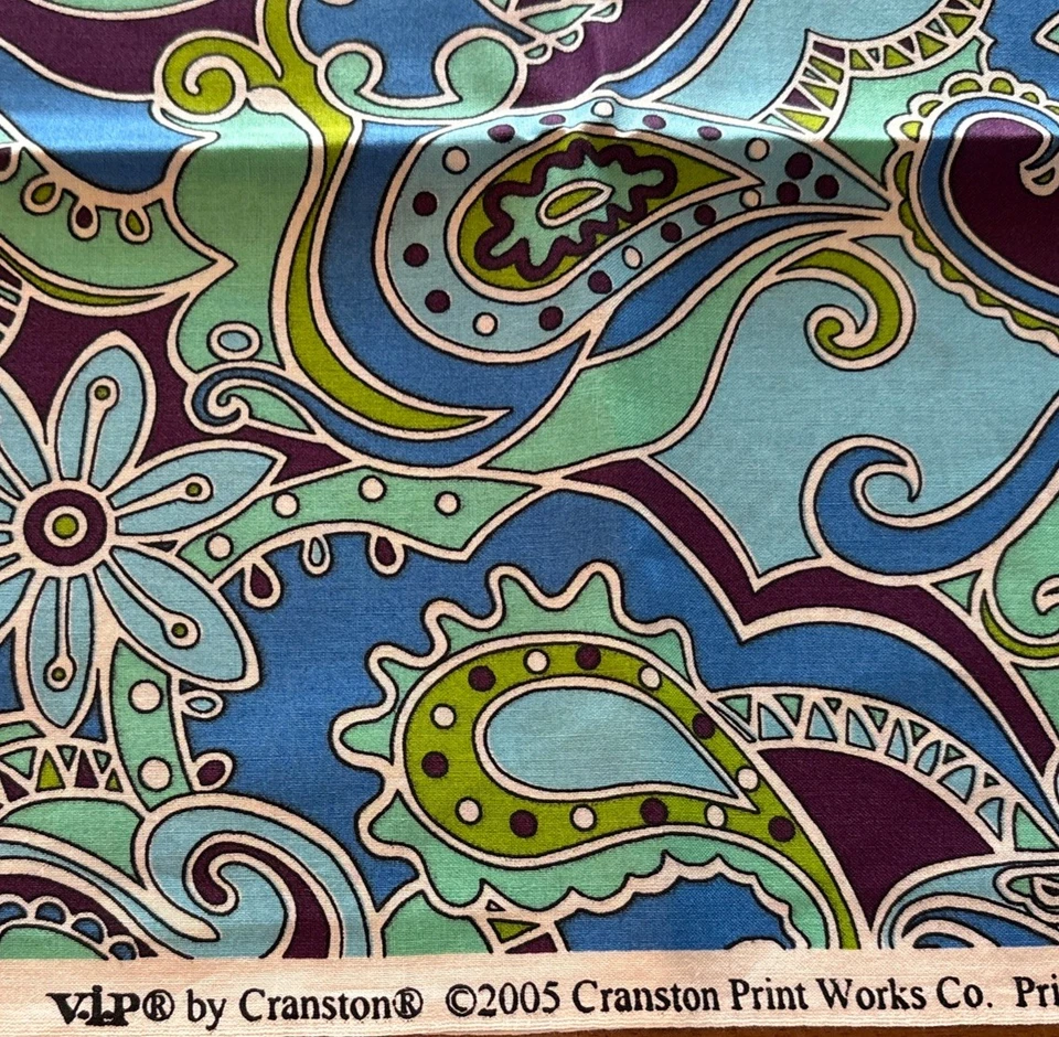 "VIP By Cranston 2005 tela de algodón flor/paisley verde azul púrpura 36 x 44""" Foto 3 de 3