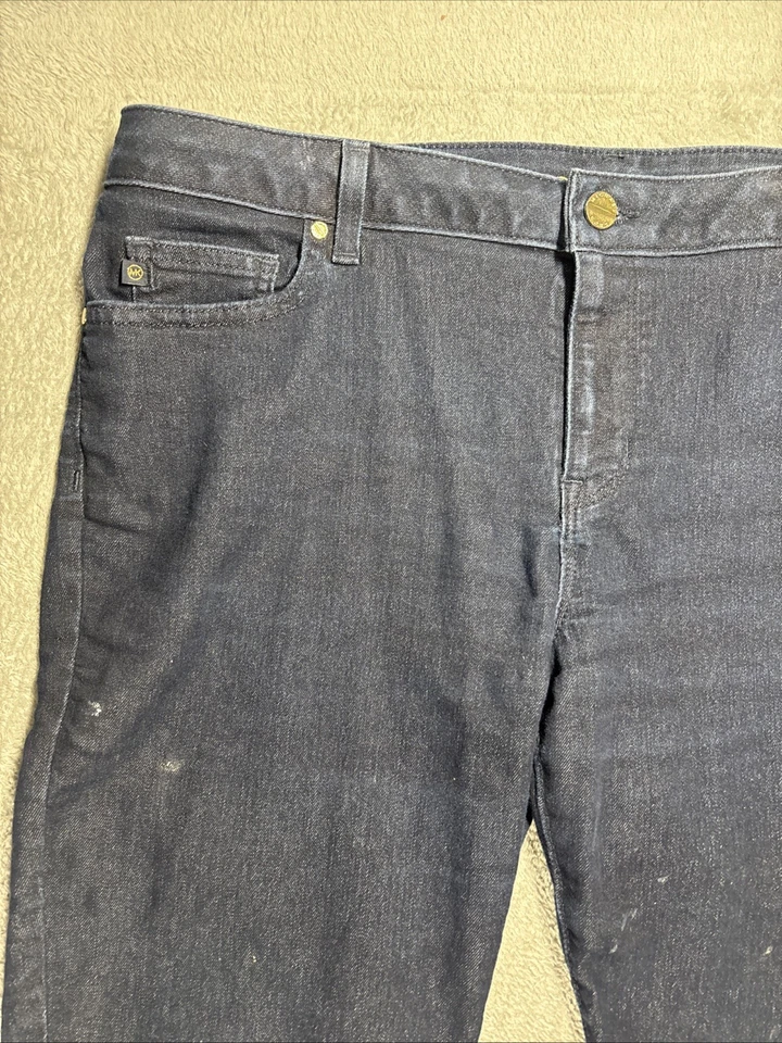 Pantalones de mezclilla para mujer Michael Kors azul oscuro elásticos pierna recta clásicos talla 14” Foto 3 de 4