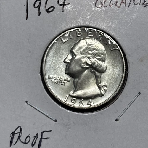 1964 ~ Washington Quarter ~ 25C ~ PROOF ~ Mint State ~ 90% Silver Coin ~ Bright!