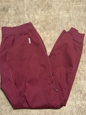 Women  s Burgundy Solid Jogger style scrub Pants, Elastic Waist, Pockets, medium