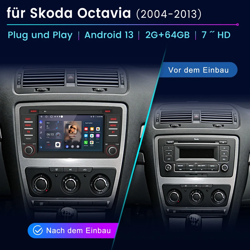 Für Skoda Octavia 2 2004-2013 Android 15 Autoradio GPS Carplay NaVI WIFI BT 64GB - Bild 2 von 4