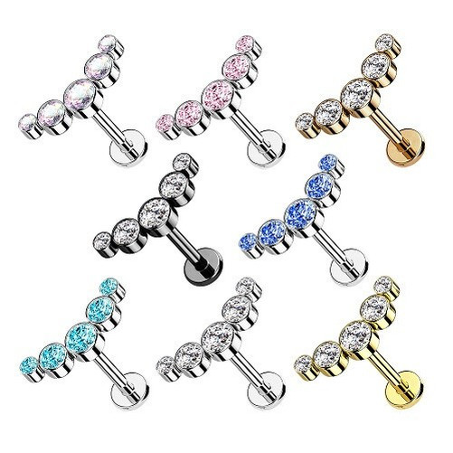 Helix Knorpel Ohr Piercing Bogen Stecker Flache Platte 5 Kristalle Innengewinde