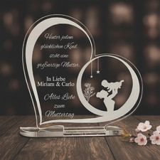 Muttertag Geschenk Beste Mama mit Wunschgravur Acryl Herz Gravur 15,5x15