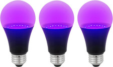 LED A19 Black Light UV Bulb, 7W 60W Equiv. , Medium E26 Base, Non-Dimmable, 390