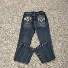 Miss Me Girls Bootcut Blue Denim Jeans Embroidered Back Pockets Casual