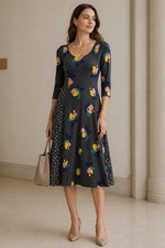 Boden Alannah Floral Fit Flare Midi Dress US 6 UK10 Mixed Print Stretch  Luxury