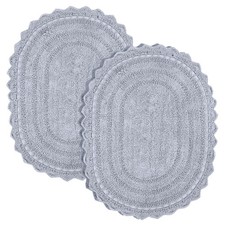 RAJRANG Cotton Bathroom Rug Light Grey Oval 24x17 Inches Pack of 2 Crochet Re...