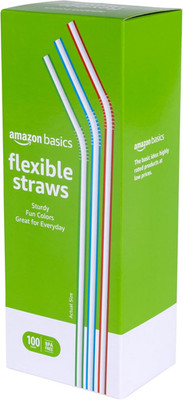 Disposable Striped Plastic Flex Straws,7.5''Long,Assorted Colors,100 Count