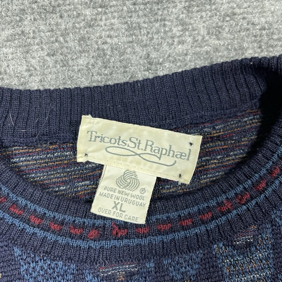 VTG Tricots St Raphael Pure New Wool Blue Knit Sweater Mens XL 0972 - Image 3 of 4