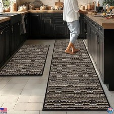 Stylish Kitchen Rug Set of 2 - Non-Slip, Thick, Stain-Resistant, Washable Mats