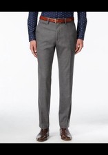 Kenneth Cole Men's Slim-Fit Stretch Trousers Dress Pants Size 30W 30L Gray