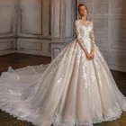 Gorgeous Elegant Wedding Dress Long Sleeve Lace Applique Bridal Gowns Robe