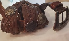 CHICO'S Brown Leather BELT sz M/L 34 1/2" to 38 1/2"  1 1/2" wide