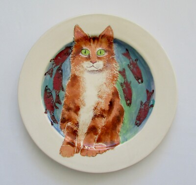 Rainbow Gate Pottery Santa Fe Jenny Lind OOAK Orange Tabby Cat Plate 1995