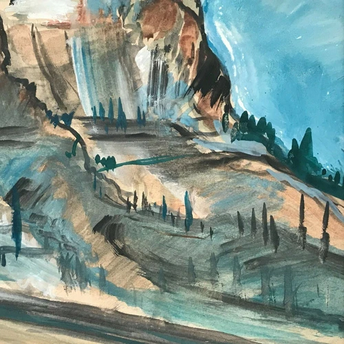 Antik expressives Gemälde Eze Côte d’Azur bei Monaco Nizza Franz Heckendorf 1952 - Bild 5 von 12