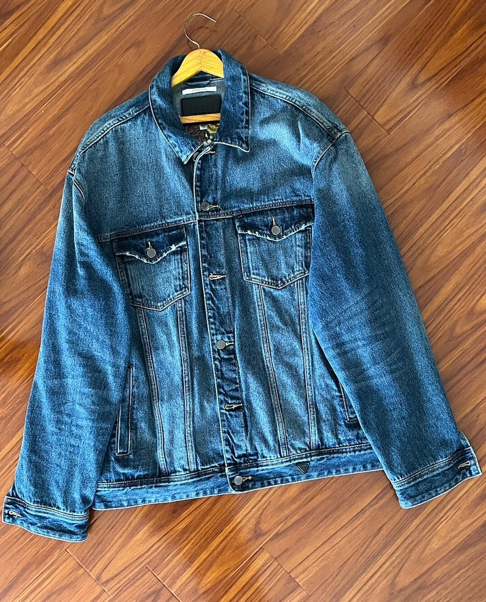 Guess Men's Oversized Embroidered Denim Flower Jacket In