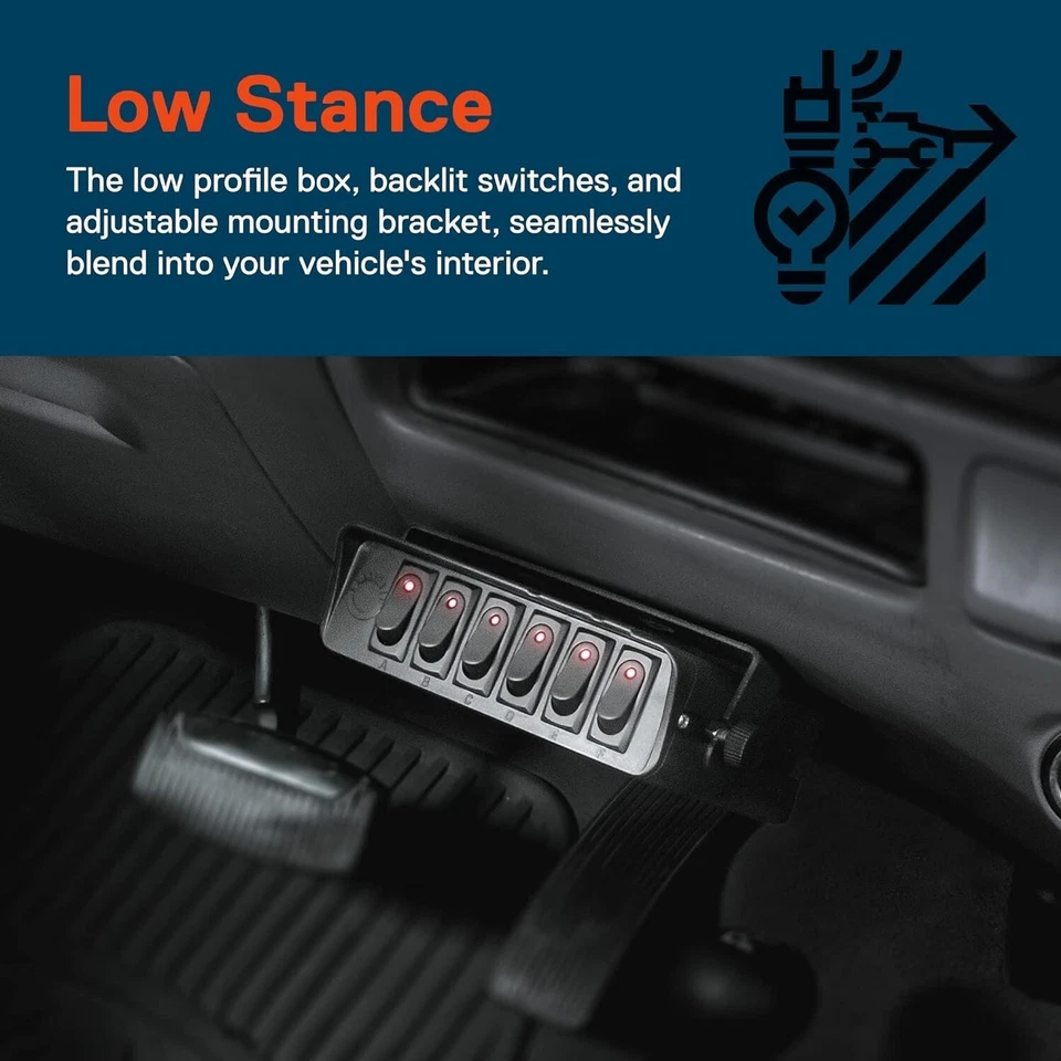 6-Gang Aluminum Mods Rocker Switch Panel Box DC 12V Wires SPST ON/OFF Toggle - Image 3 of 4