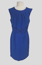 TAHARI ARTHUR S.LEVINE Women Sheath Knee Length Dress Size 10 Blue Crew Neck 66A