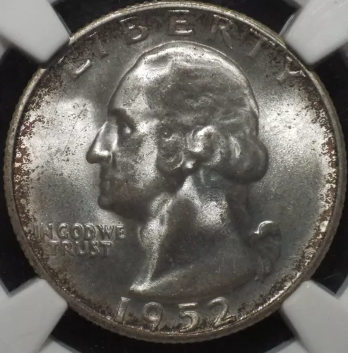 1952-S 25c NGC MS66 - Colorful Reverse Toning - Washington Quarter 