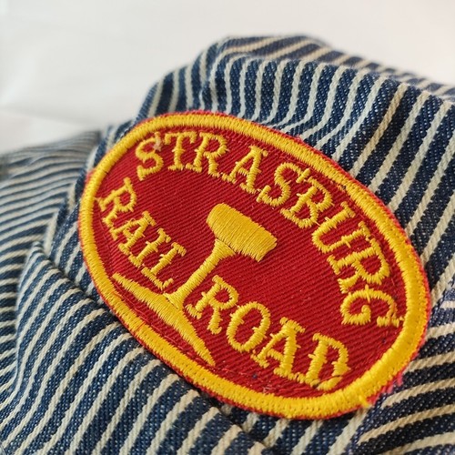 Vtg Hickory Stripe Strasburg Railroad Hat Engineer Work Wear Denim Mens USA - Picture 13 of 13