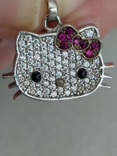 Collana/Ciondolo Viso Gattino Argento Sterling Hello Kitty Sanrio Zirconia - Foto 3 di 3