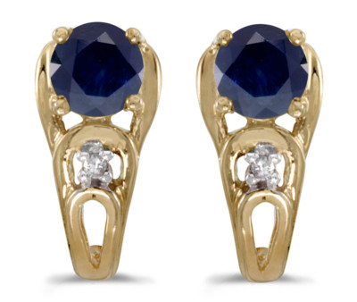 Ohrringe 14 Karat Gelbgold runder Saphir und Diamant