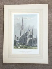 victorian color mounted print - chichester cathedral ( south east view )