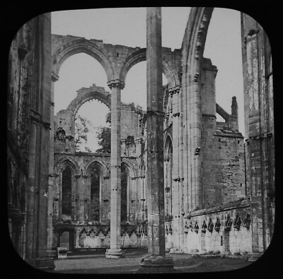 ANTIKES magisches Laternendia BRUNNEN ABBEY LADYE KAPELLE UM 1890 FOTO YORKSHIRE