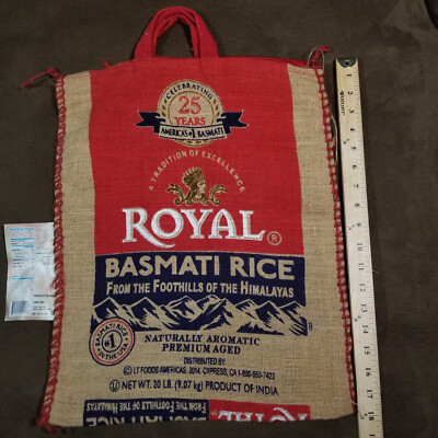 UPCYCLED Royal White Basmati Rice 20 Pound Bag Handbag Satchel w/ Zipper