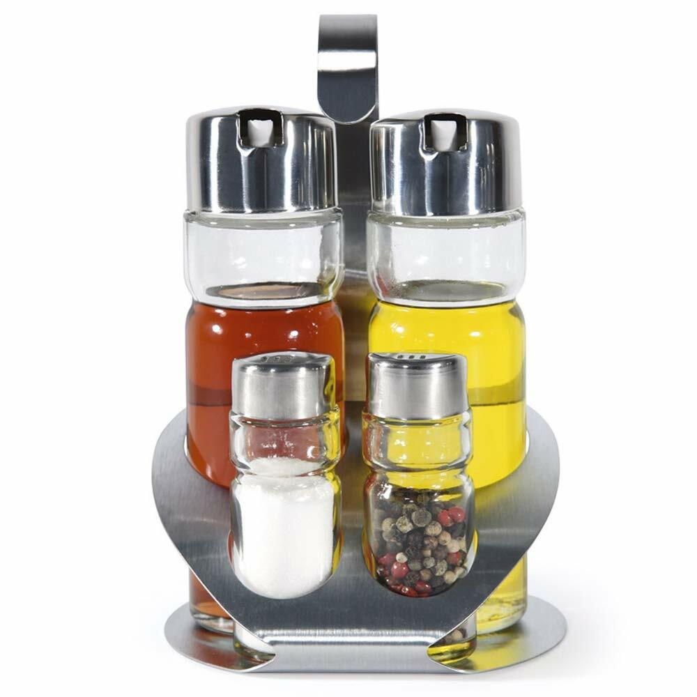 MGE - Set di Oliera e Acetiera - Acciaio Inox e Vetro - Set per Sale, (t8s)
