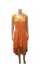 CECICO Dress Large Orange Sheer Sleeveless High Low Lined Pullover Scoop Neck