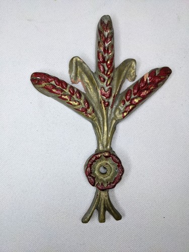 Vintage Metal Corn Wheat Stalk Home Wall Mount Decor Art Mexico Gold Toned Red - Picture 3 of 12